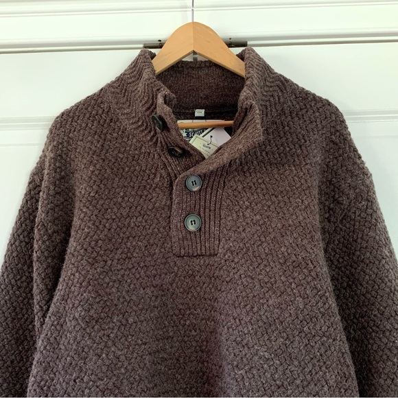 Schott Bros Sweater Heavy Woven Knit Pullover Henley Button Brown Wool Size XL - Picture 2 of 7